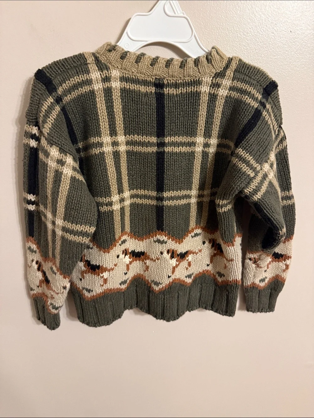 Vintage Kitestrings Plaid Cardigan Sweater Knit with Dog Print Beagle 4T Novelty